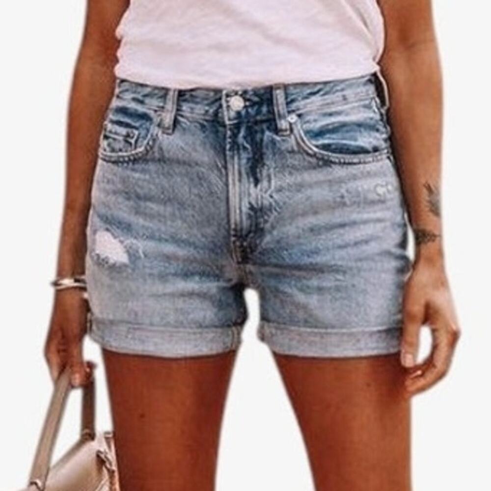 Everlane Denim Shorts Size 28 Distressed Coastal Summer Blue Cutoff